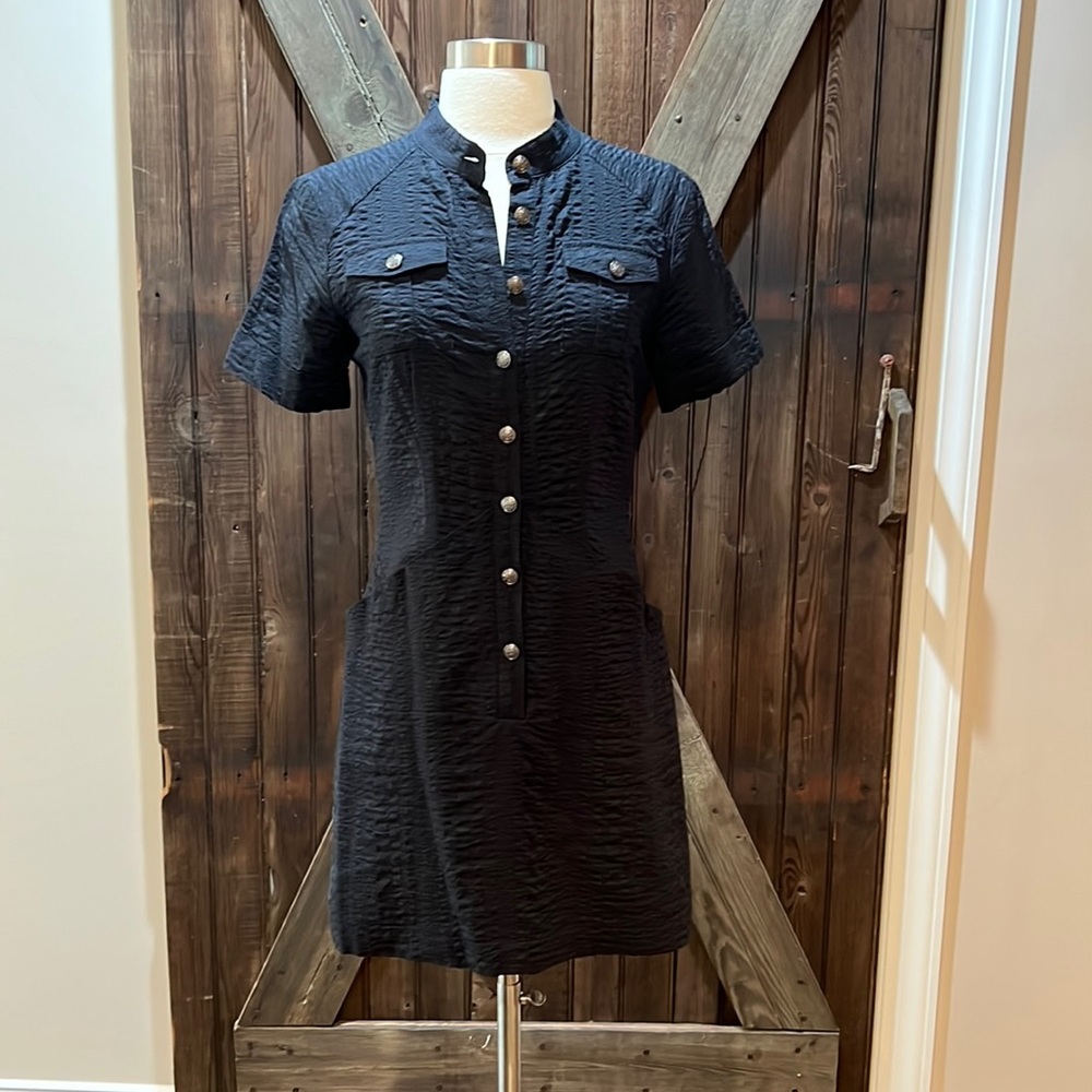Walter Size 0 Black Seersucker Mini Dress